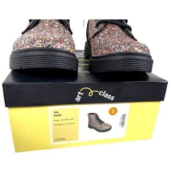 Girls' Zoe Combat Boots Multi-Color Glittered Style Zipper Lace-Up Youth Size 2 - Picture 9 of 10